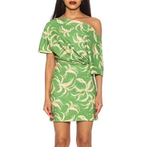 Alexia Admor Dresses & Skirts - Alexia Admor Suri Draped One-Shoulder Minidress size small NWT green abstract